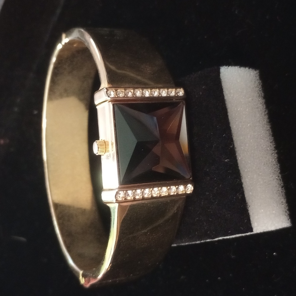 Faux topaz bracelet locket watch